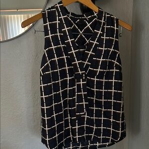 J. Crew Navy and White Windowpane Sleeveless V-Neck Top